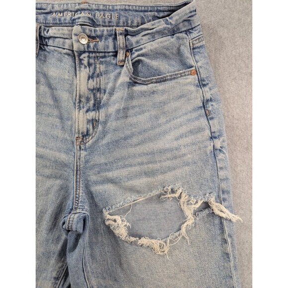 American Eagle Jeans Womens Size 12 Blue Destressed Curvy 90s Straight Whiskers - Picture 3 of 16